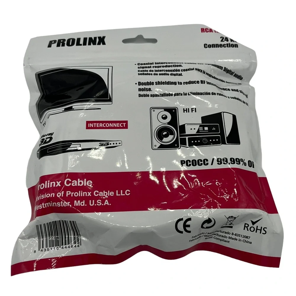 Prolinx Puresonic Audiophile Series RCA Cable Male to Male 3 ft 24k Gold Plated